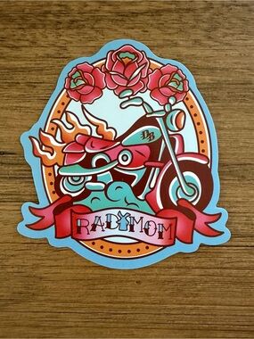 Dutch Bros Pink Red Blue Motorcycle 'RADYMOM' Sticker